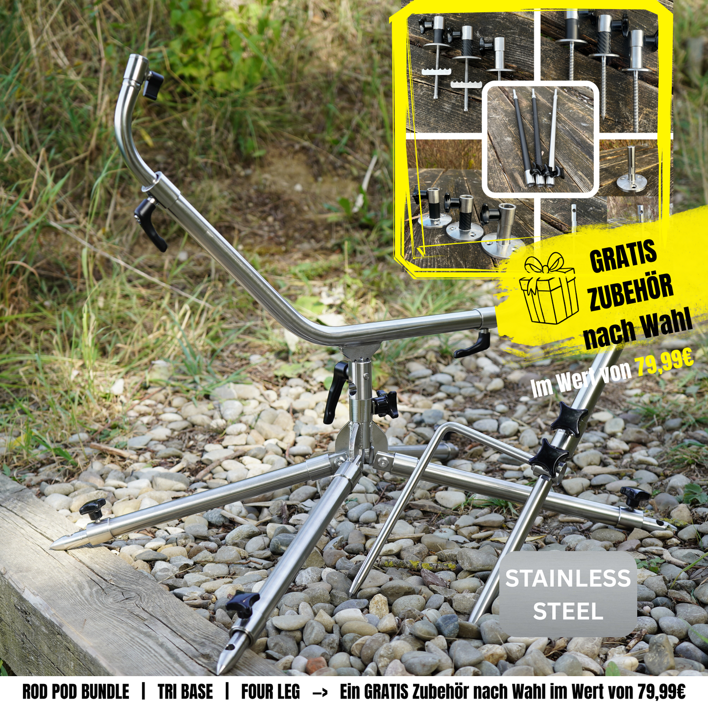 ANGEBOT FREE MOUNT Edelstahl - V1 Rod Pod Four-Leg Bundle Standard
